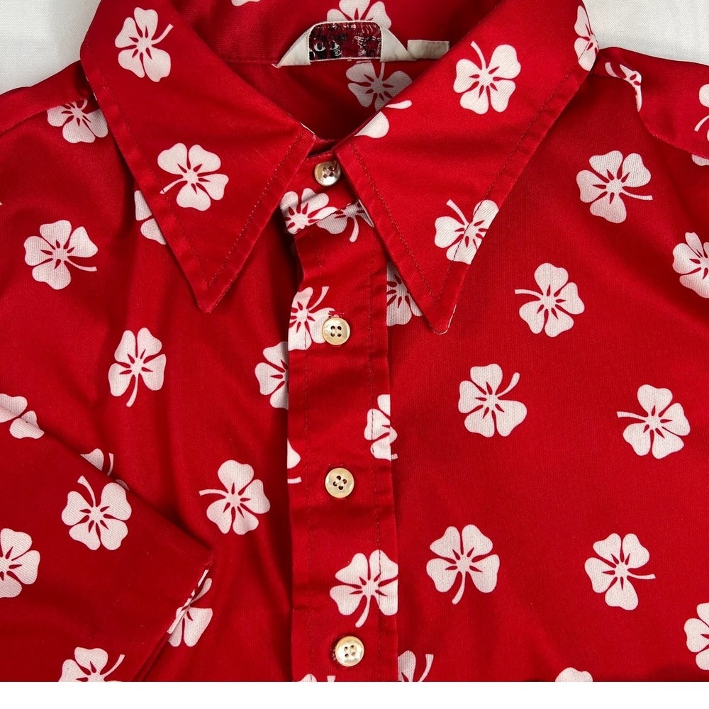 Vintage Izod Red White Floral Clover Polo Shirt Mens XL Made in USA Short Sleeve